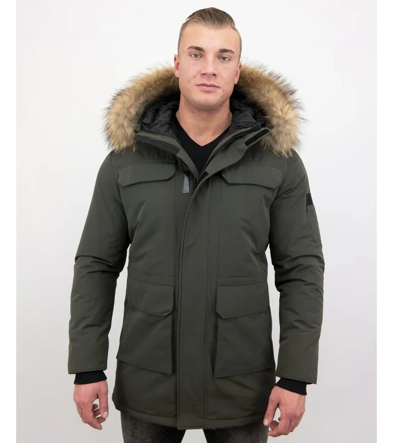 CUELLO GRANDE DE PIEL REAL  HOMBRE PARKA CHAQUETA DE INVIERNO  VERDE