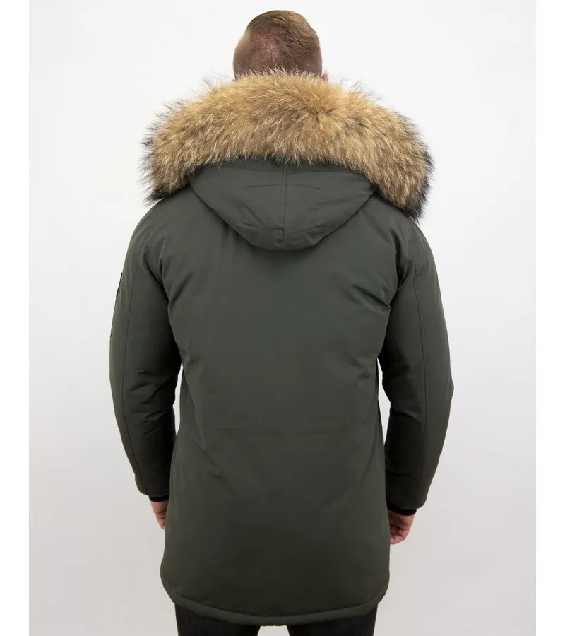 CUELLO GRANDE DE PIEL REAL  HOMBRE PARKA CHAQUETA DE INVIERNO  VERDE