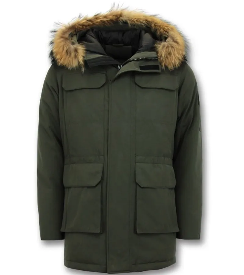 CUELLO GRANDE DE PIEL REAL  HOMBRE PARKA CHAQUETA DE INVIERNO  VERDE