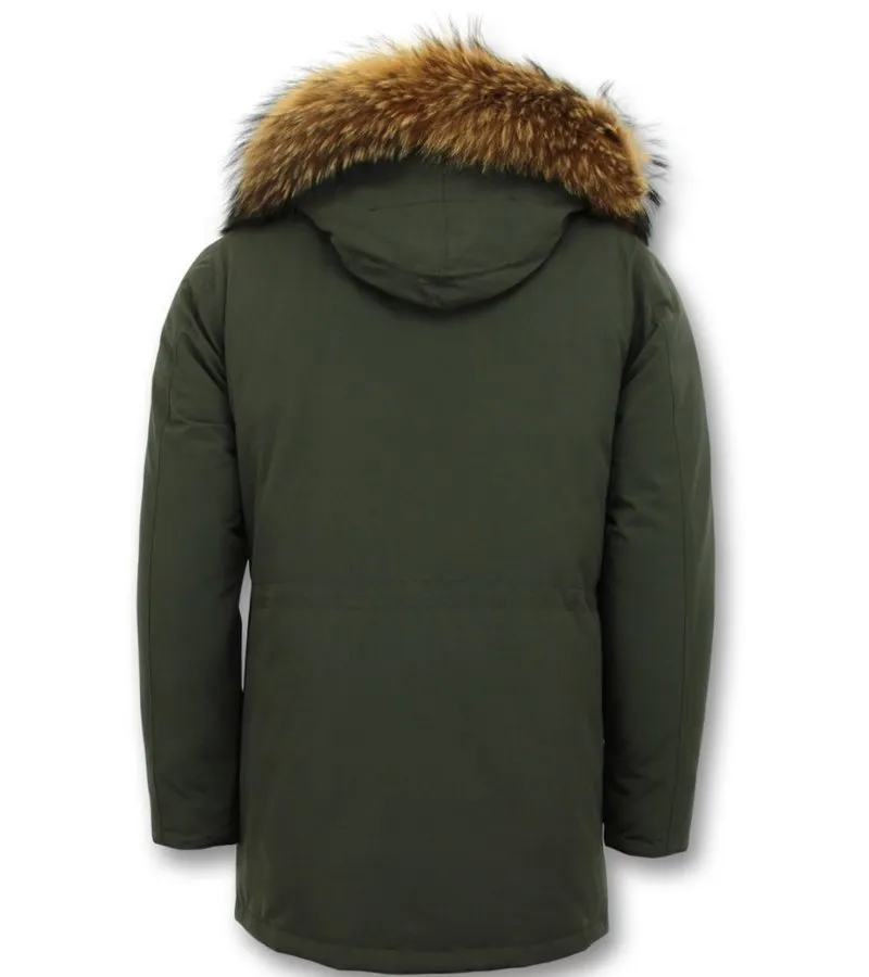 CUELLO GRANDE DE PIEL REAL  HOMBRE PARKA CHAQUETA DE INVIERNO  VERDE