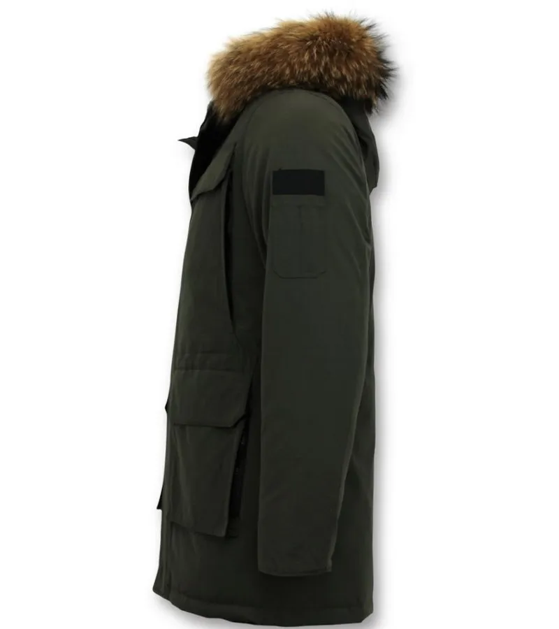 CUELLO GRANDE DE PIEL REAL  HOMBRE PARKA CHAQUETA DE INVIERNO  VERDE