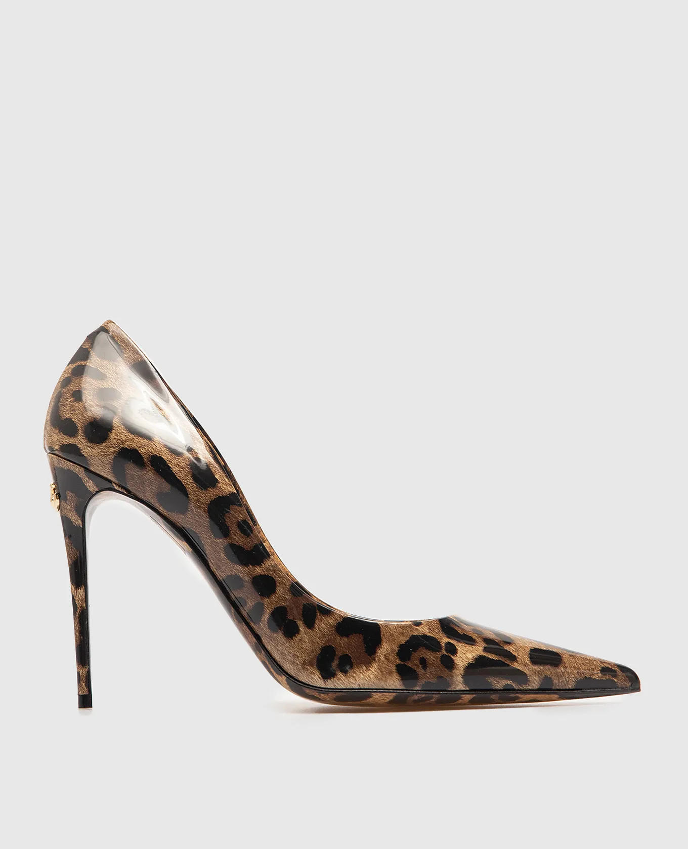 Dolce&Gabbana Brown glossy animal print leather pumps with DG logo