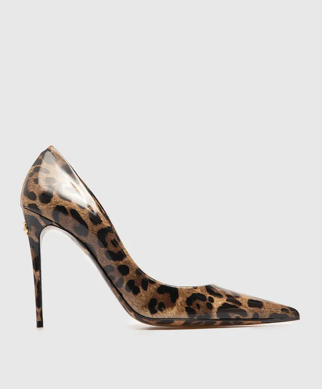 Dolce&Gabbana Brown glossy animal print leather pumps with DG logo