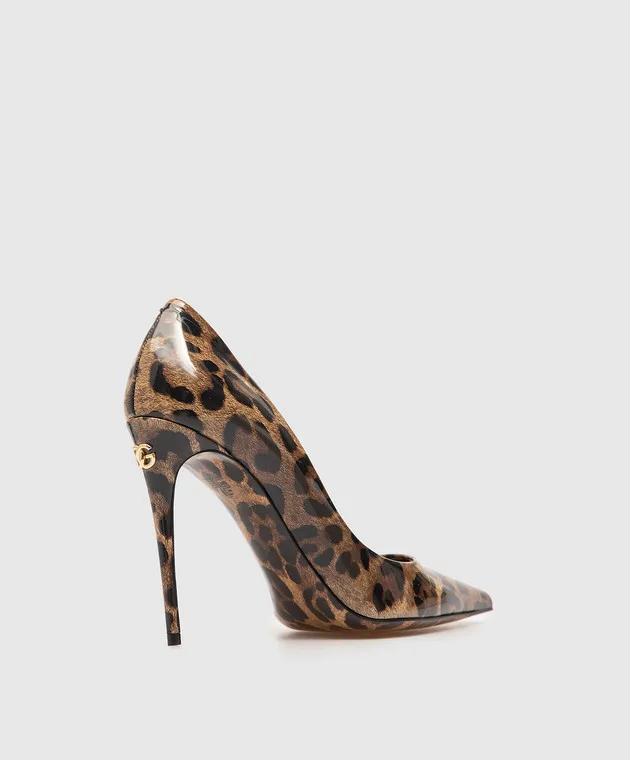 Dolce&Gabbana Brown glossy animal print leather pumps with DG logo