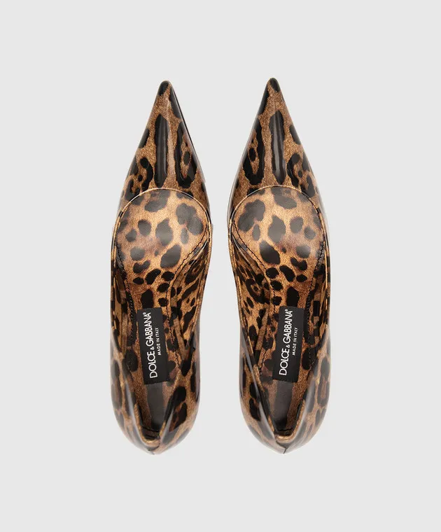 Dolce&Gabbana Brown glossy animal print leather pumps with DG logo