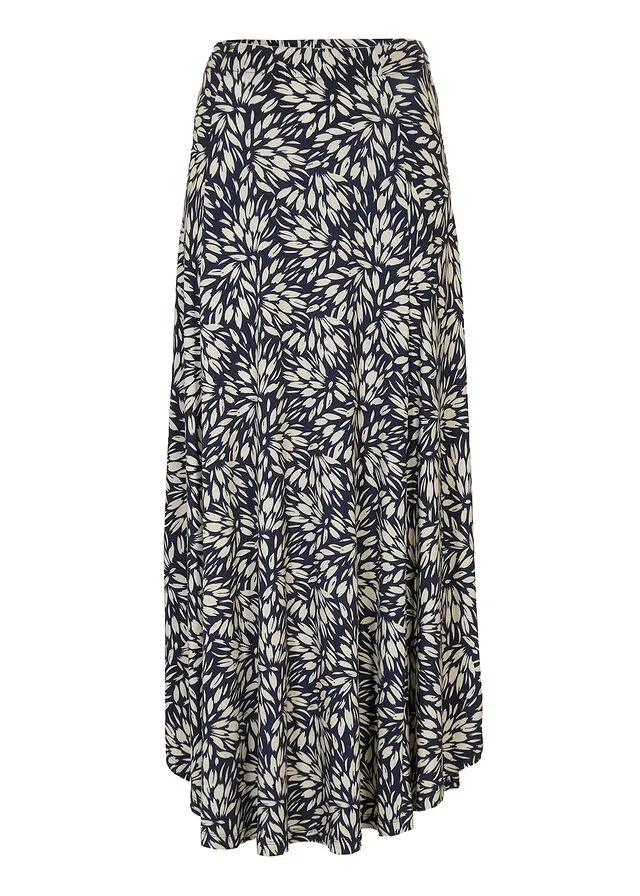 FALDA DE PUNTO DE VISCOSA SOSTENIBLE AZUL MARINOBLANCO DE FLORES