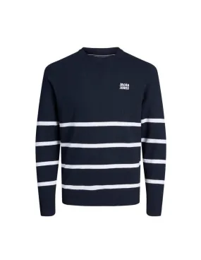JERSEY JACK & JONES AZUL MARINO Y BLANCO LOGO PEQUEñO  ECOOL