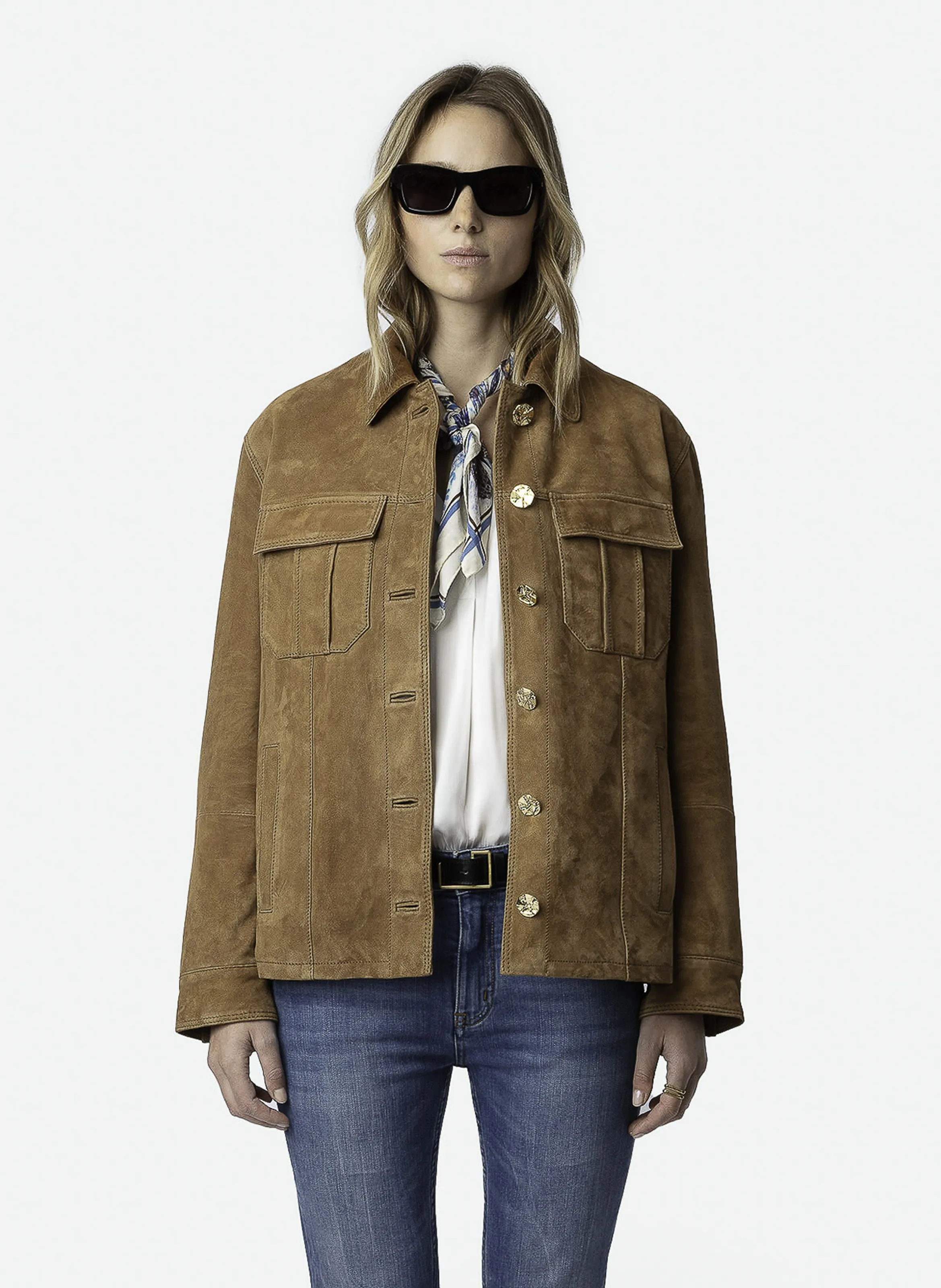 KUBA  CHAQUETA DE CUERO DE GAMUZA EN MARRON