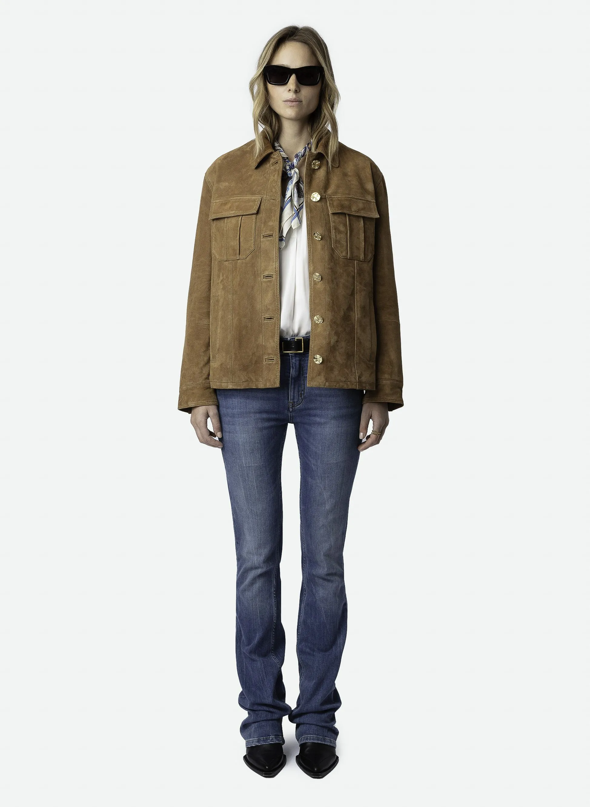 KUBA  CHAQUETA DE CUERO DE GAMUZA EN MARRON