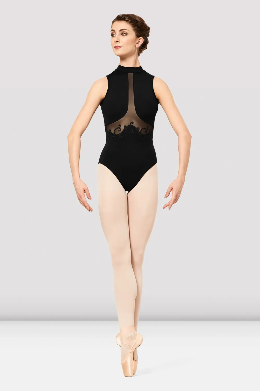 Ladies Kaiya Mesh Spliced Embroidered Tank Leotard