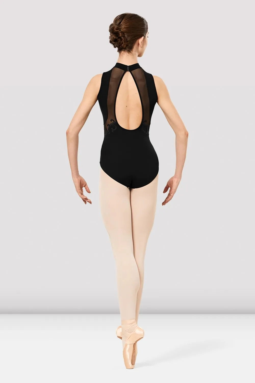 Ladies Kaiya Mesh Spliced Embroidered Tank Leotard