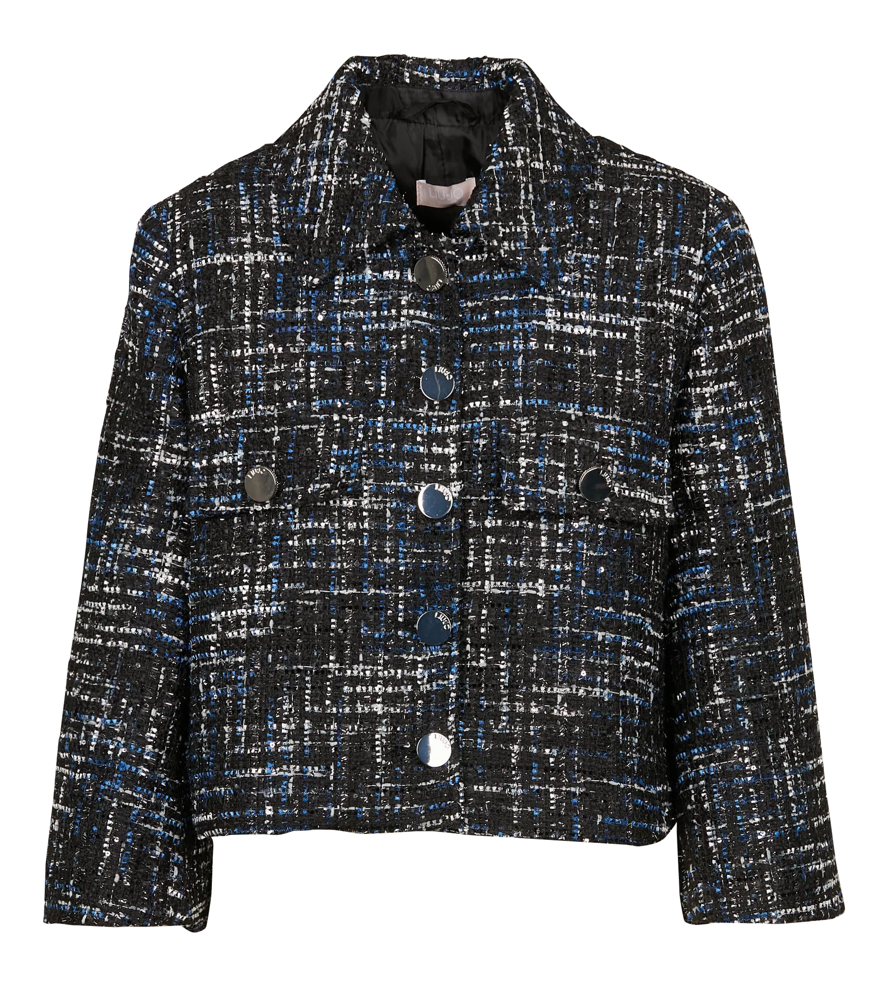 LIU JO Chaqueta corta de tweed con cuello clásico en negro