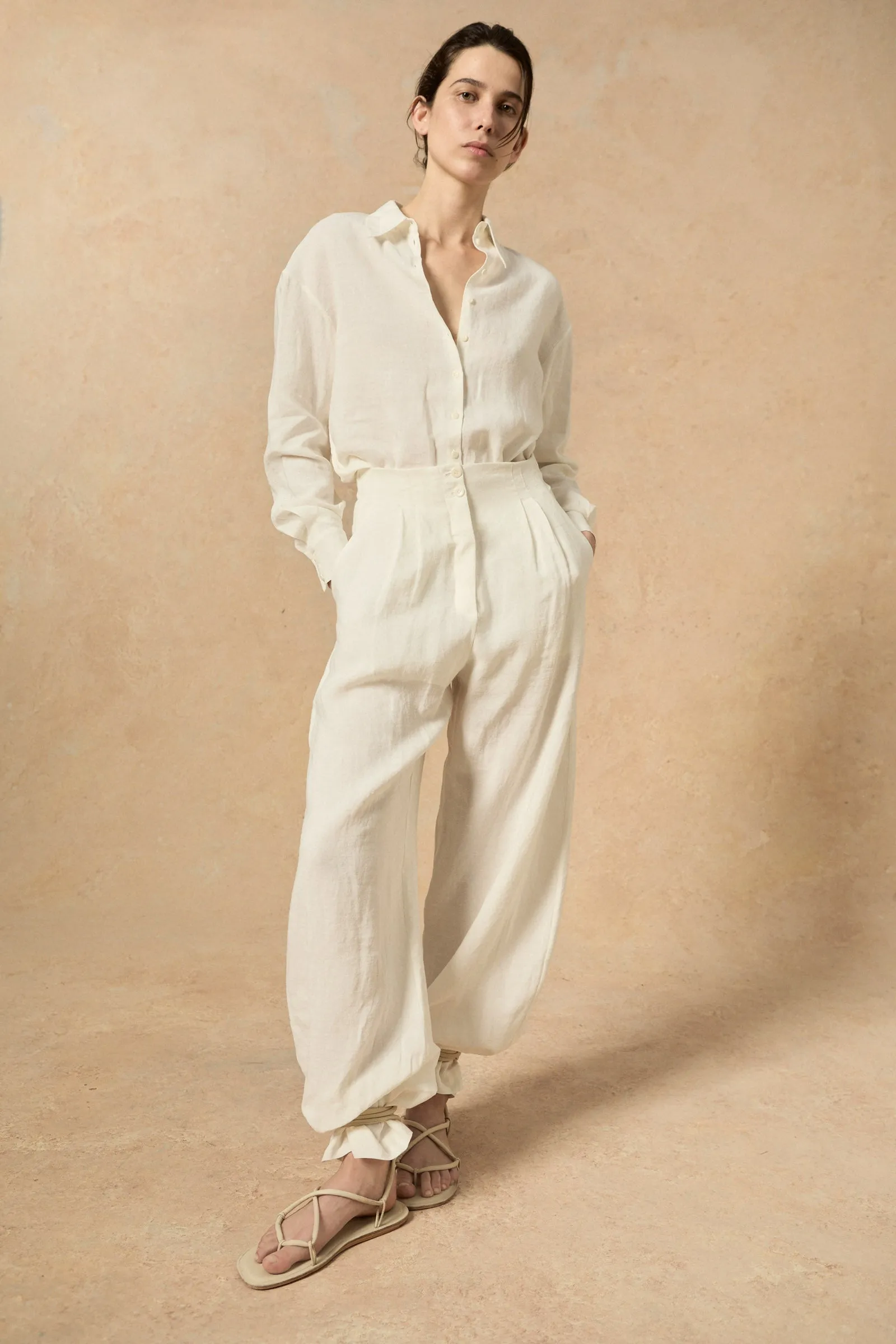 Marlo, ecru linen pants