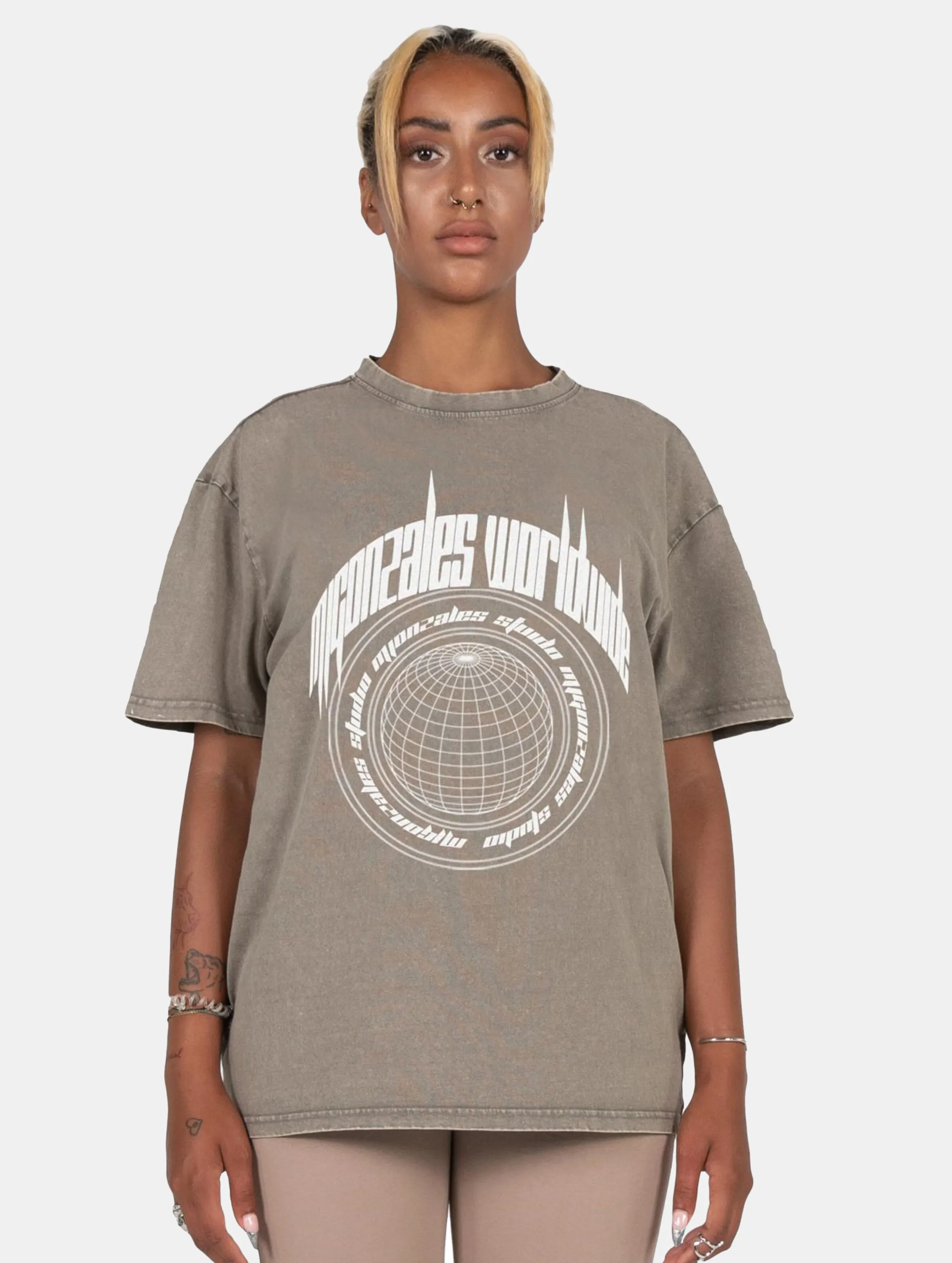 MJ GONZALES LADIES WORLDWIDE X ACID WASHED HEAVY OVERSIZED TSHIRTS