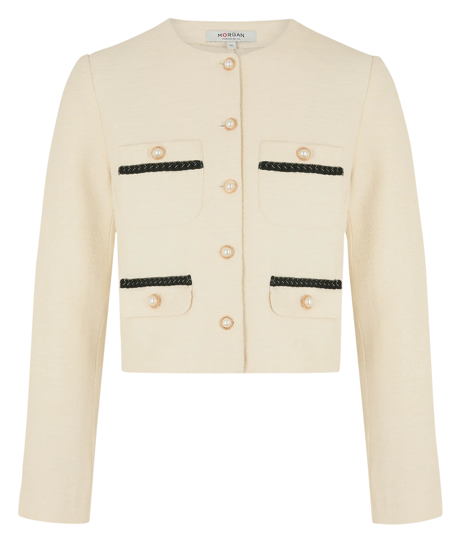 MORGAN VAKER  CHAQUETA ENTALLADA CUELLO REDONDO DE TWEED EN BLANCO