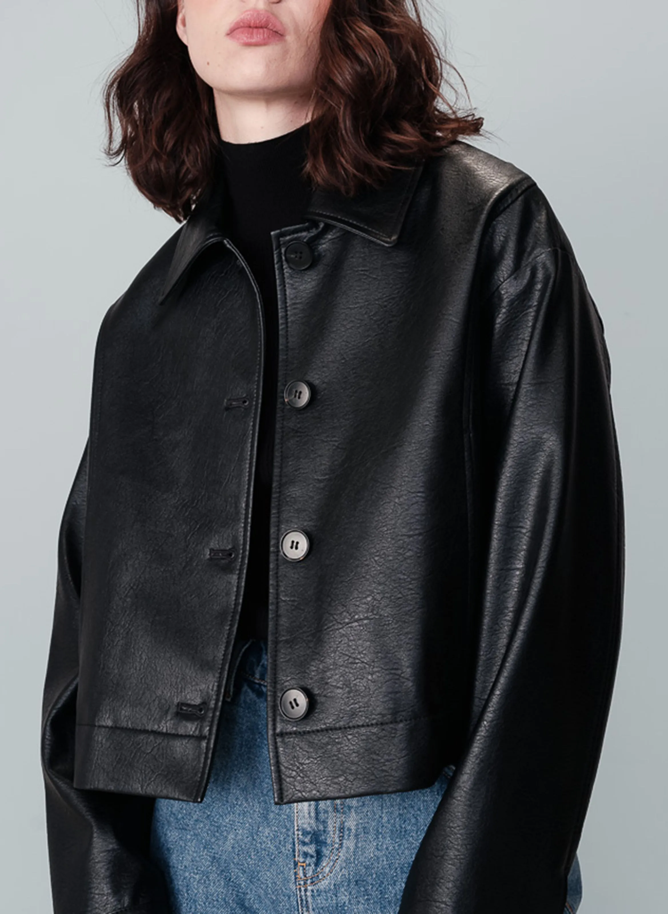 NEIGE  CHAQUETA DE CUELLO CLáSICO AMPLIO DE ALGODóN MEZCLADO EN NEGRO