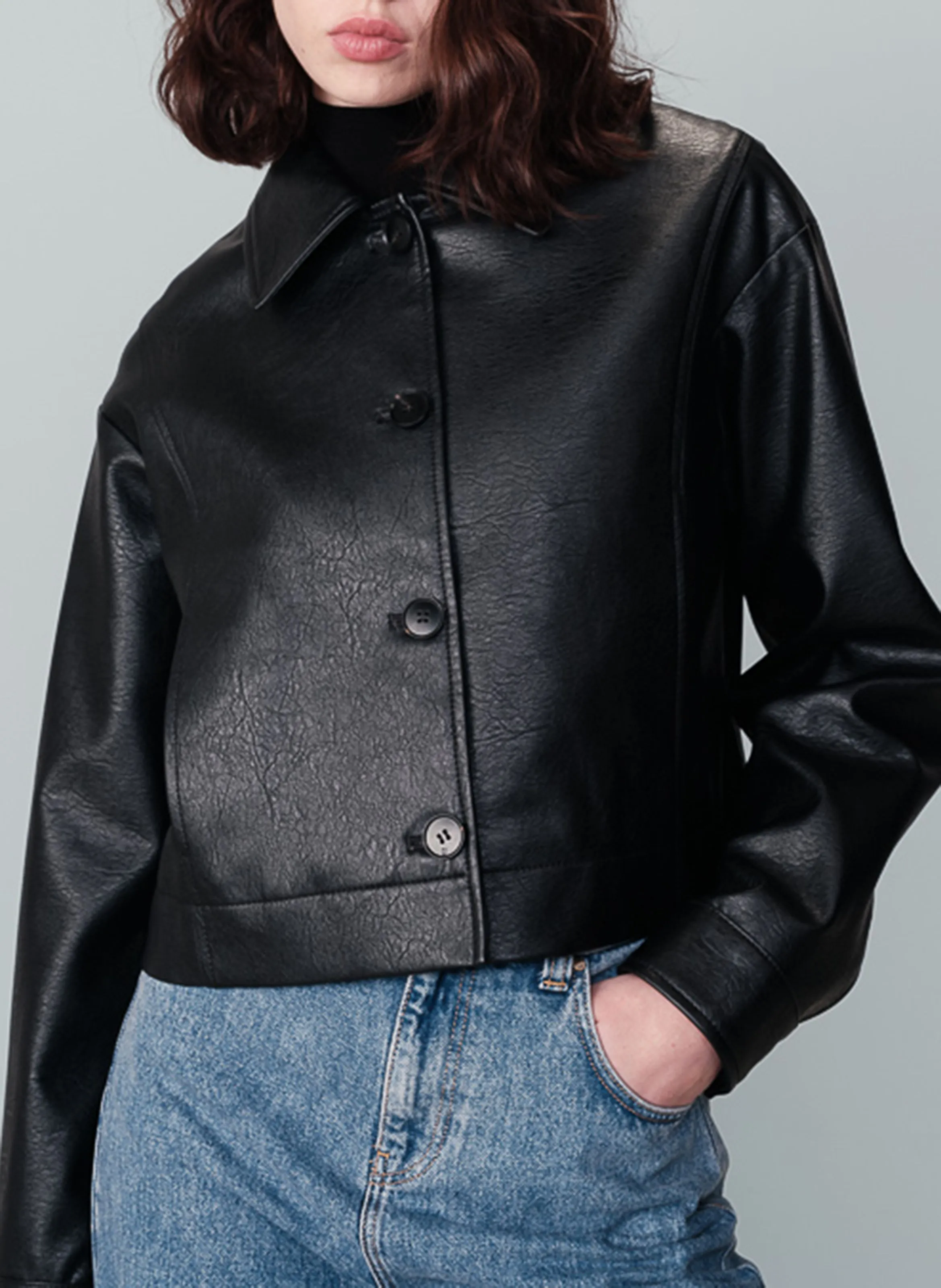 NEIGE  CHAQUETA DE CUELLO CLáSICO AMPLIO DE ALGODóN MEZCLADO EN NEGRO
