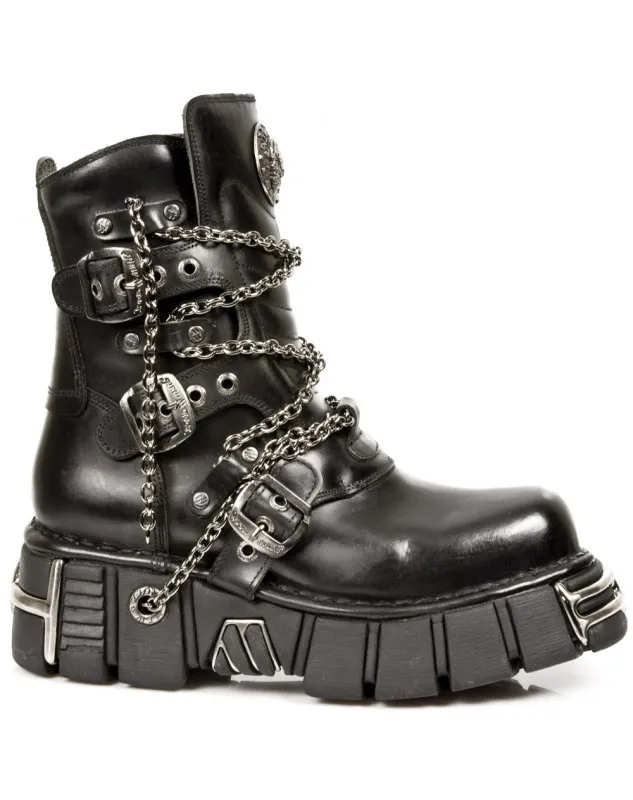 NEW ROCK BOTAS CON CADENAS Y LOGO CALAVERA METALICO