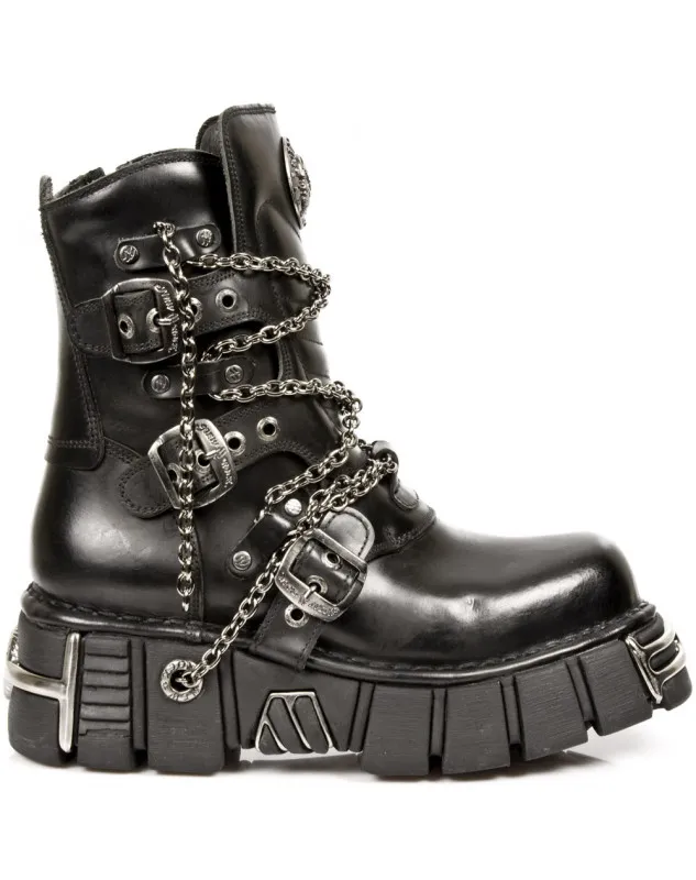 NEW ROCK BOTAS CON CADENAS Y LOGO CALAVERA METALICO