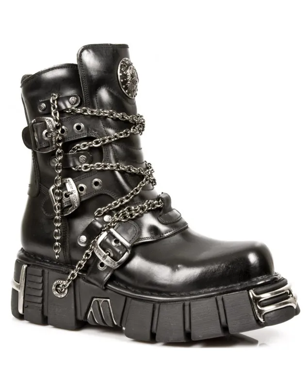 NEW ROCK BOTAS CON CADENAS Y LOGO CALAVERA METALICO