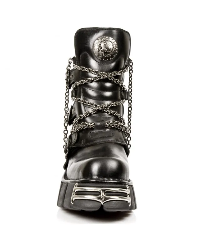 NEW ROCK BOTAS CON CADENAS Y LOGO CALAVERA METALICO