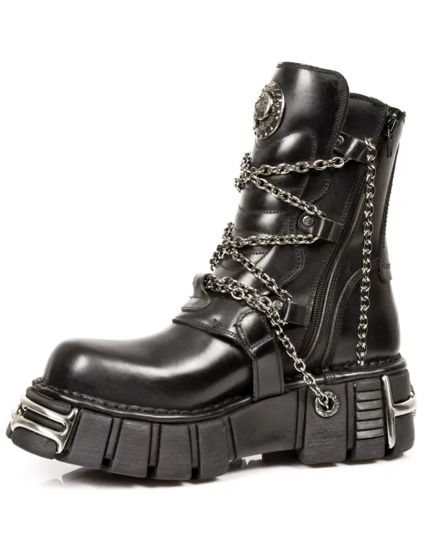 NEW ROCK BOTAS CON CADENAS Y LOGO CALAVERA METALICO