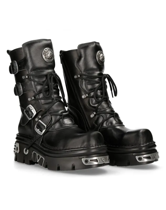 NEW ROCK BOTAS DE PIEL NEGRAS METALLIC REACTOR ACERO