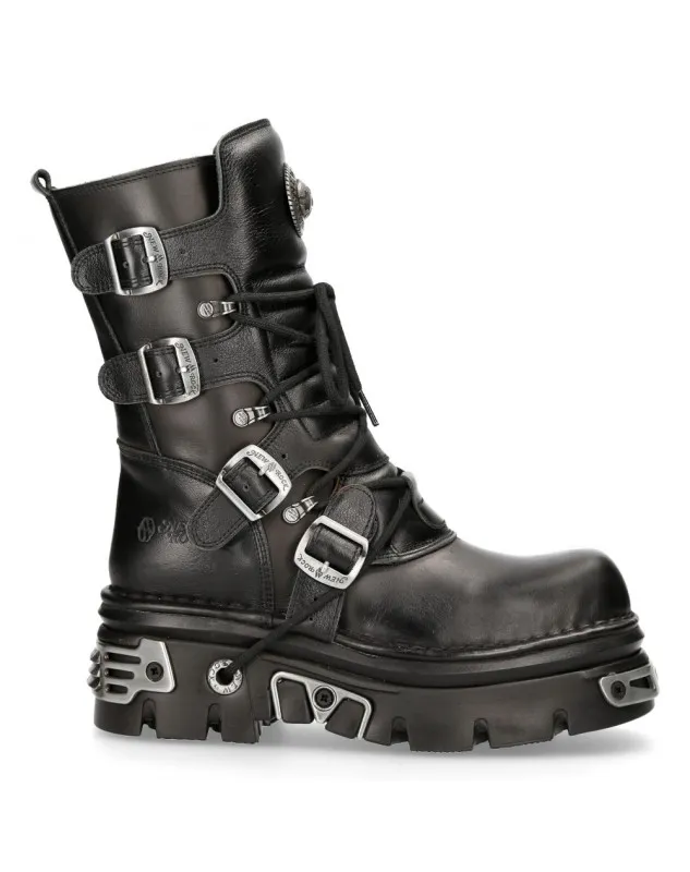 NEW ROCK BOTAS DE PIEL NEGRAS METALLIC REACTOR ACERO