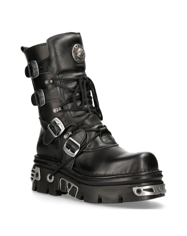 NEW ROCK BOTAS DE PIEL NEGRAS METALLIC REACTOR ACERO
