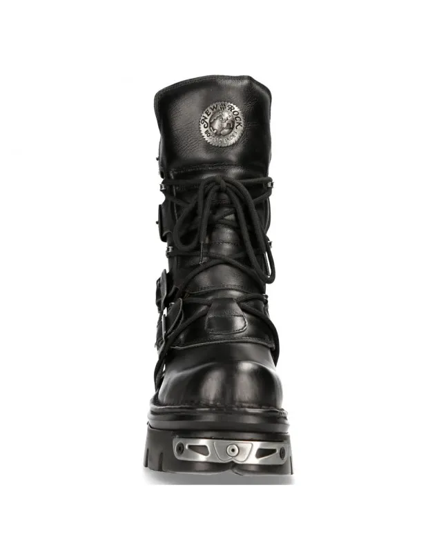 NEW ROCK BOTAS DE PIEL NEGRAS METALLIC REACTOR ACERO