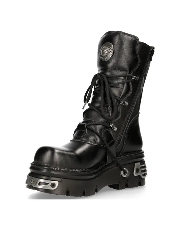 NEW ROCK BOTAS DE PIEL NEGRAS METALLIC REACTOR ACERO