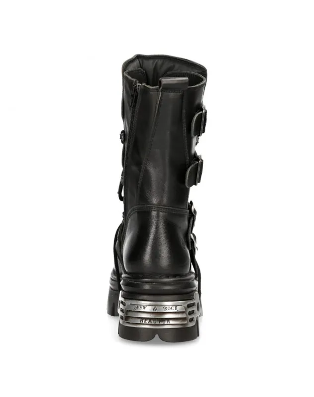 NEW ROCK BOTAS DE PIEL NEGRAS METALLIC REACTOR ACERO