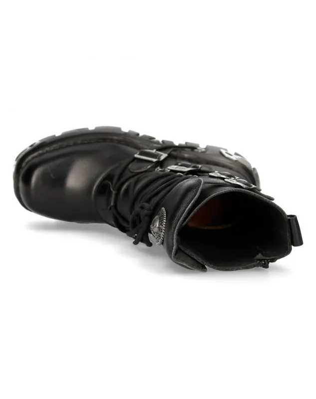 NEW ROCK BOTAS DE PIEL NEGRAS METALLIC REACTOR ACERO
