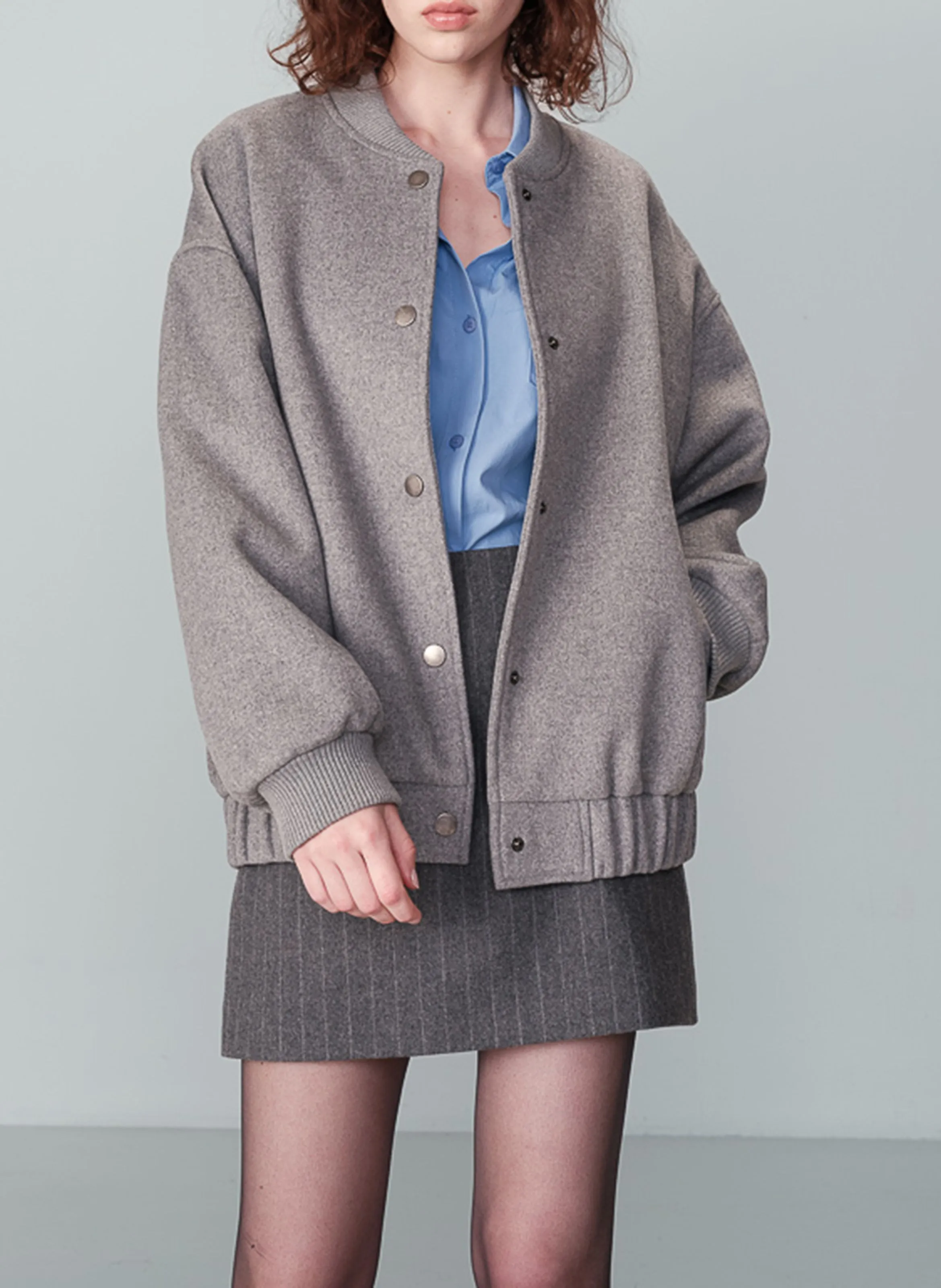 NUMA  CHAQUETA DE MEZCLA DE LANA CON CUELLO REDONDO EN GRIS