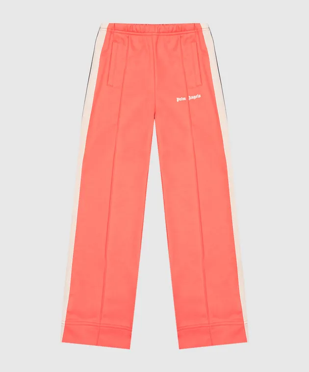 Palm Angels Children's orange track pants with stripes and logo