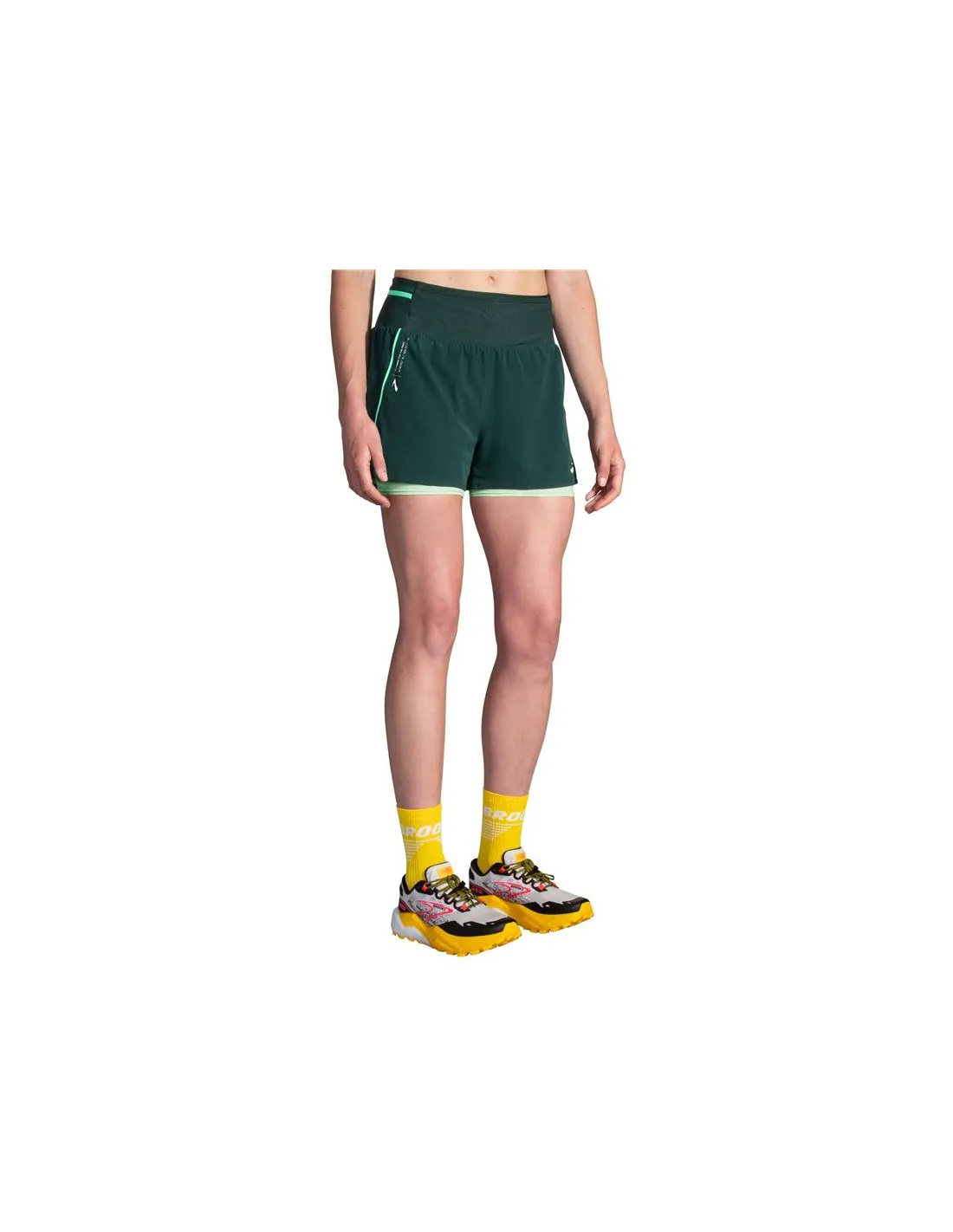 PANTALONES DE RUNNING BROOKS HIGH POINT 3" 2IN1 2.0 MUJER VERDE