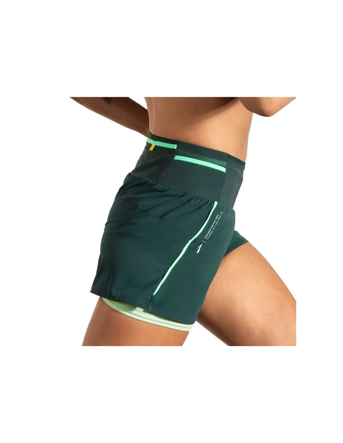 PANTALONES DE RUNNING BROOKS HIGH POINT 3" 2IN1 2.0 MUJER VERDE
