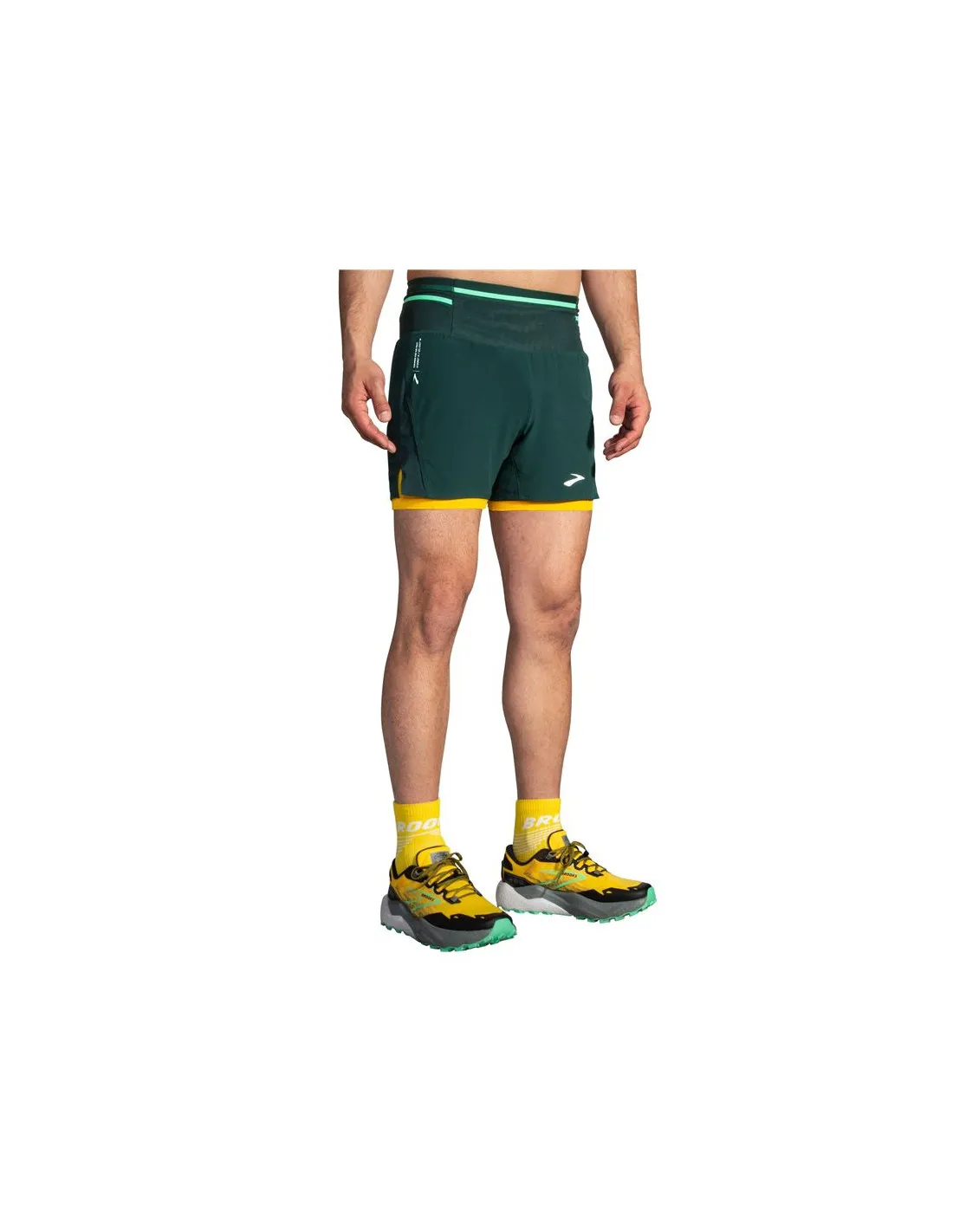 PANTALONES DE RUNNING BROOKS HIGH POINT 5" 2IN1 HOMBRE VERDE