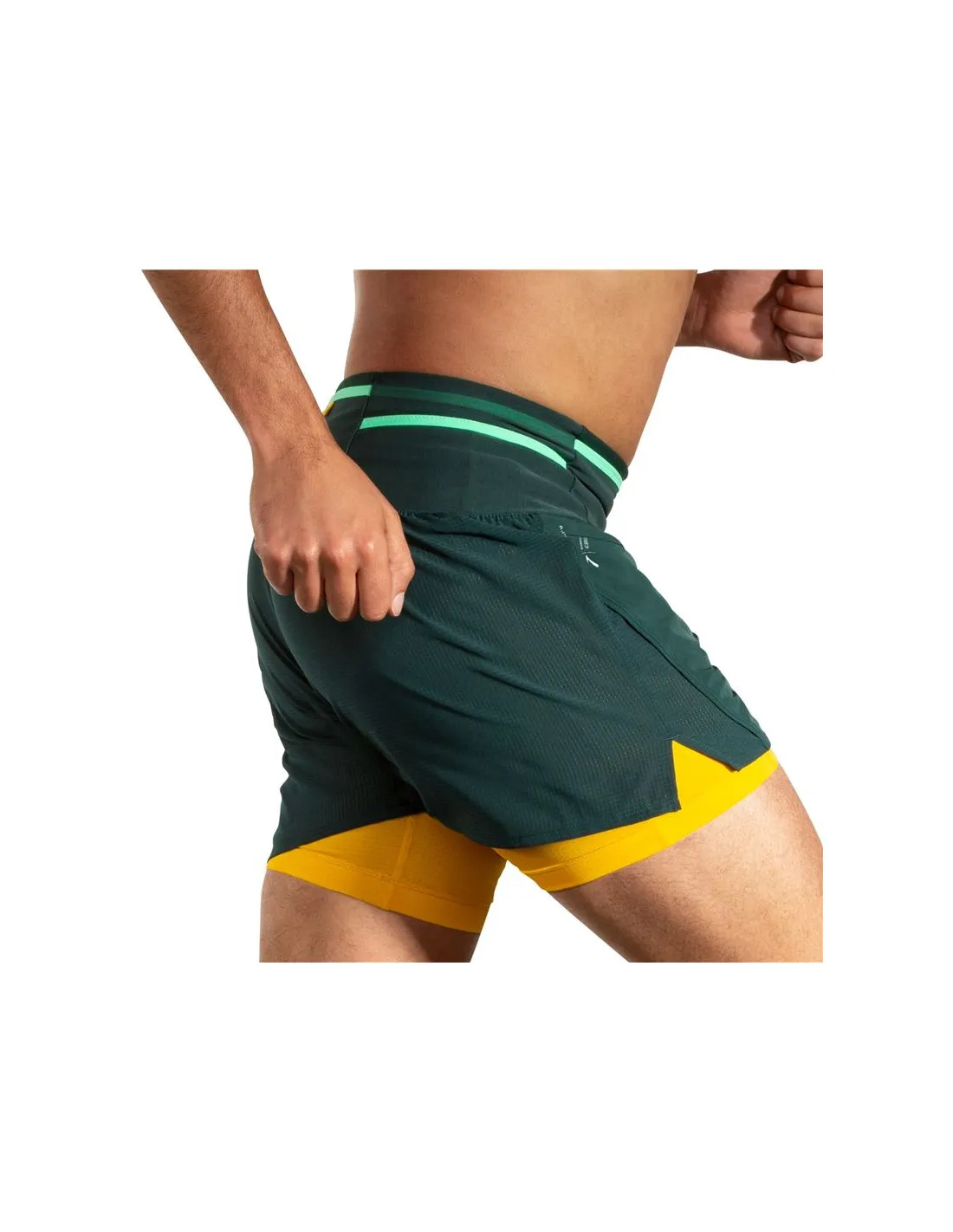 PANTALONES DE RUNNING BROOKS HIGH POINT 5" 2IN1 HOMBRE VERDE