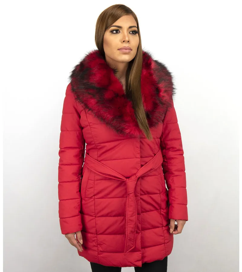 PARKA CHAQUETA DE INVIERNO PARA MUJER  CUELLO ROJO DE PIEL  ROJO