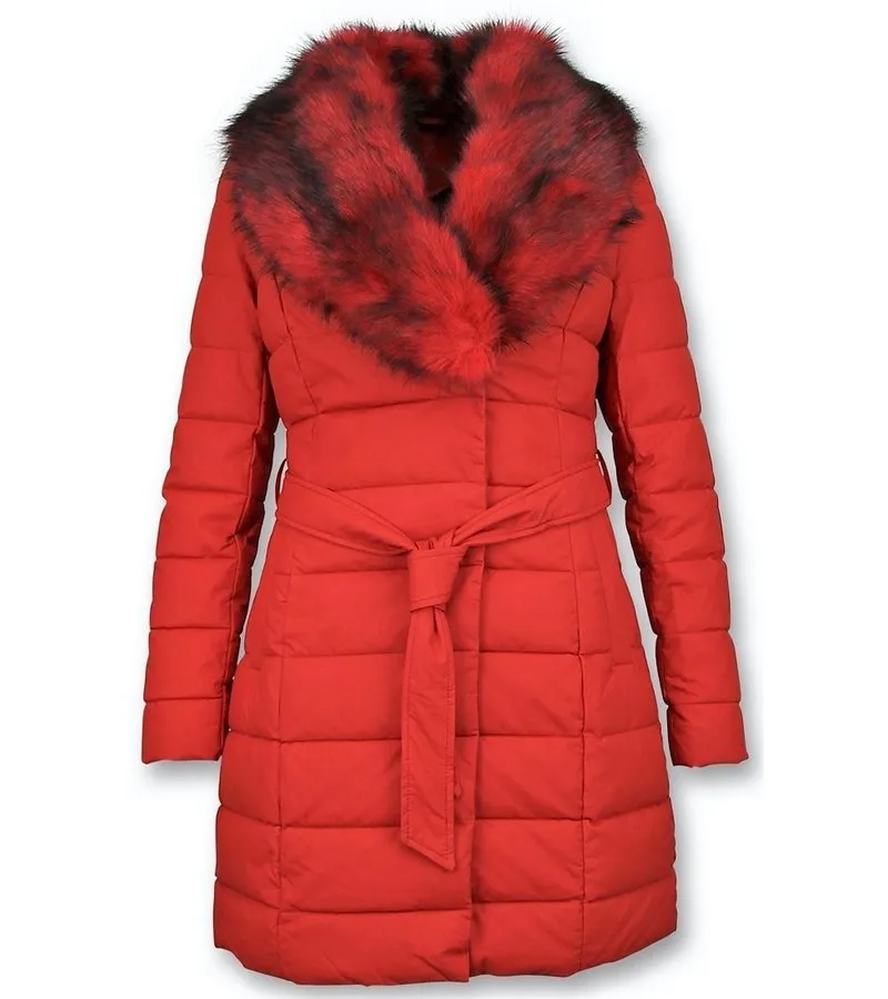 PARKA CHAQUETA DE INVIERNO PARA MUJER  CUELLO ROJO DE PIEL  ROJO