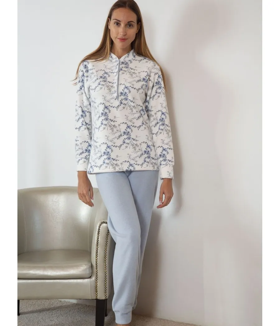 Pijama invierno mujer Muslher Celeste cuello abierto tapeta punto Milano