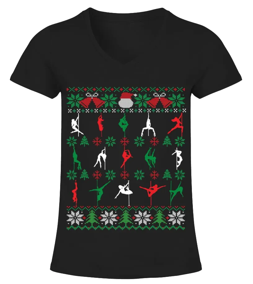 POLE DANCERS SILHOUETTES CHRISTMAS Camiseta cuello pico Mujer