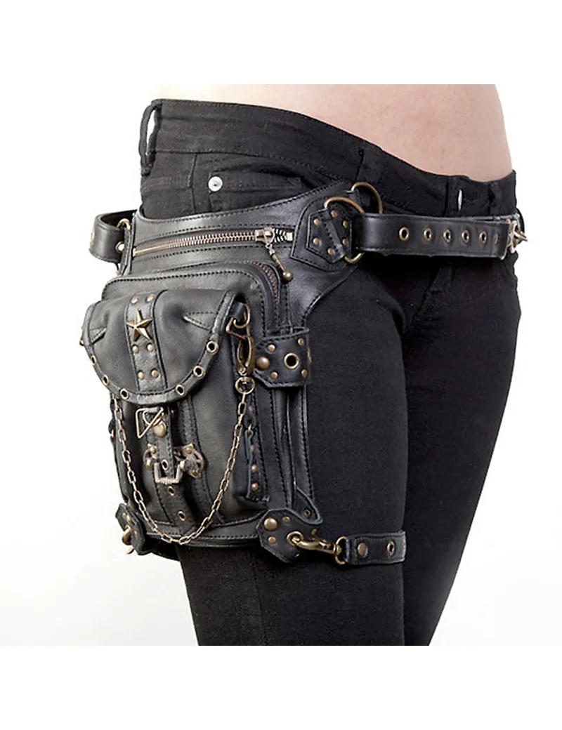 Riñonera de cuero sintético estilo gótico para hombre y mujer