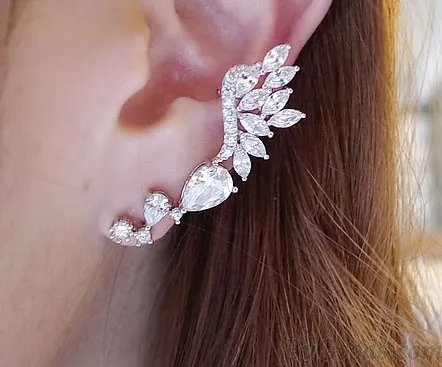 Shiny Rhinestone Angle Wings Stud Earring