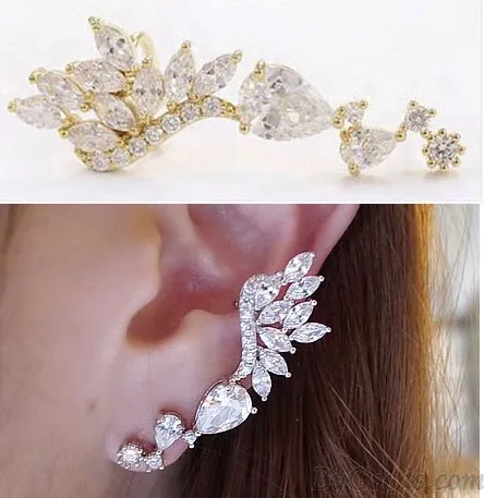 Shiny Rhinestone Angle Wings Stud Earring