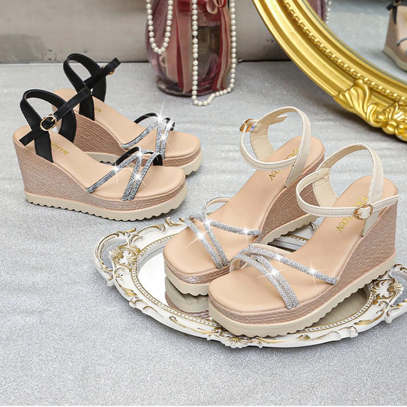 Summer Fashion Slope Sandal With Round Head Shiny Shoes For Office Date Dance Everyday Wear