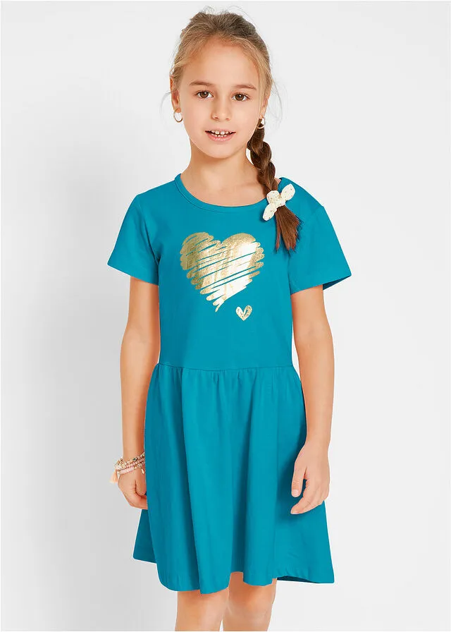 VESTIDO DE PUNTO DE MANGA CORTA PARA NIñA (2 UNIDADES) AZUL MARINOTURQUESA