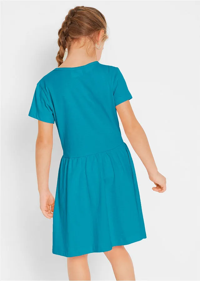 VESTIDO DE PUNTO DE MANGA CORTA PARA NIñA (2 UNIDADES) AZUL MARINOTURQUESA